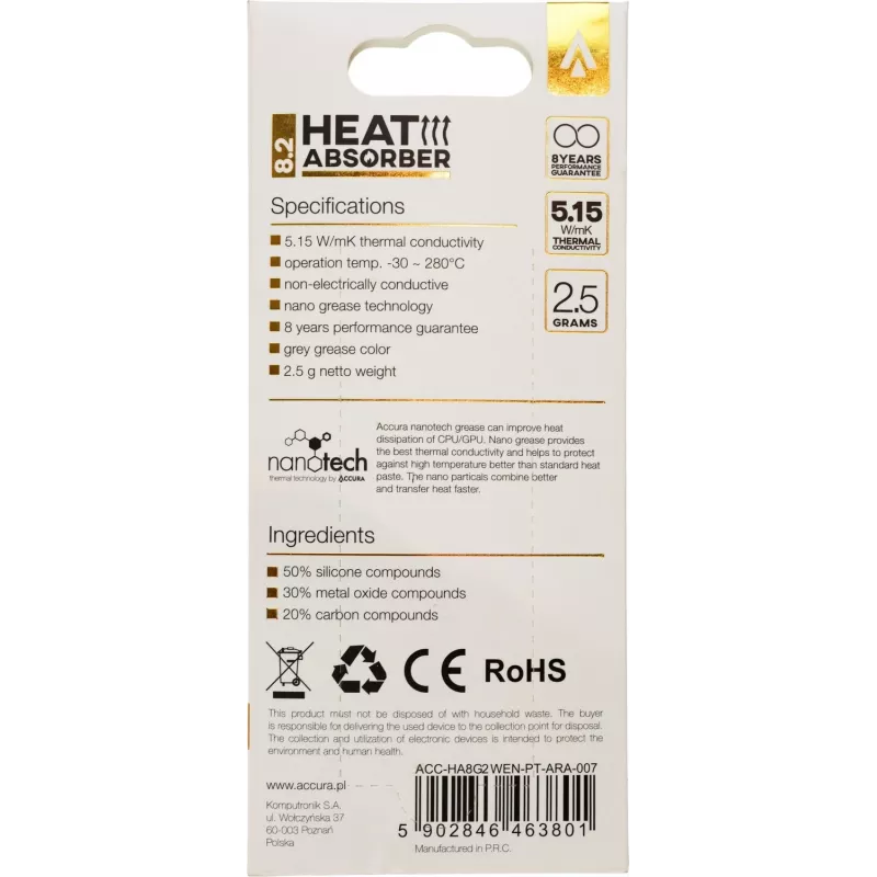 Accura Heat Absorber 8.2 Grigio 2 g Pasta termica