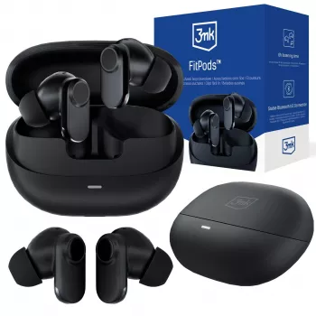 3mk FitPods BT 6.0 auricolari True Wireless Stereo con custodia di ricarica, Bluetooth 5.0, controllo touch, IPX4, nero