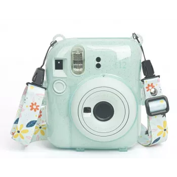 LOVEINSTANT Custodia protettiva per Fujifilm Instax Mini 12 con adesivi e borsa fotografica - Verde glitter