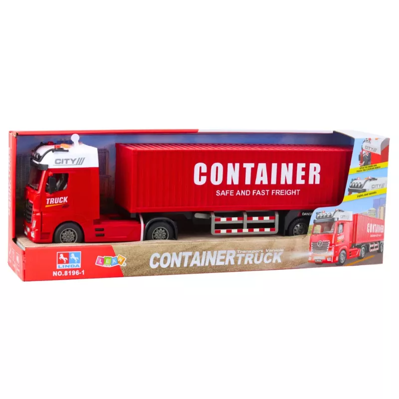 LEAN TOYS Camion da trasporto con container luce suono rosso