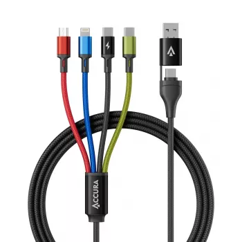 Accura cavo di ricarica multiplo 8-in-1 USB-A/USB-C a 2x USB-C, Lightning, Micro USB, 3.0A, 1,2m, nero