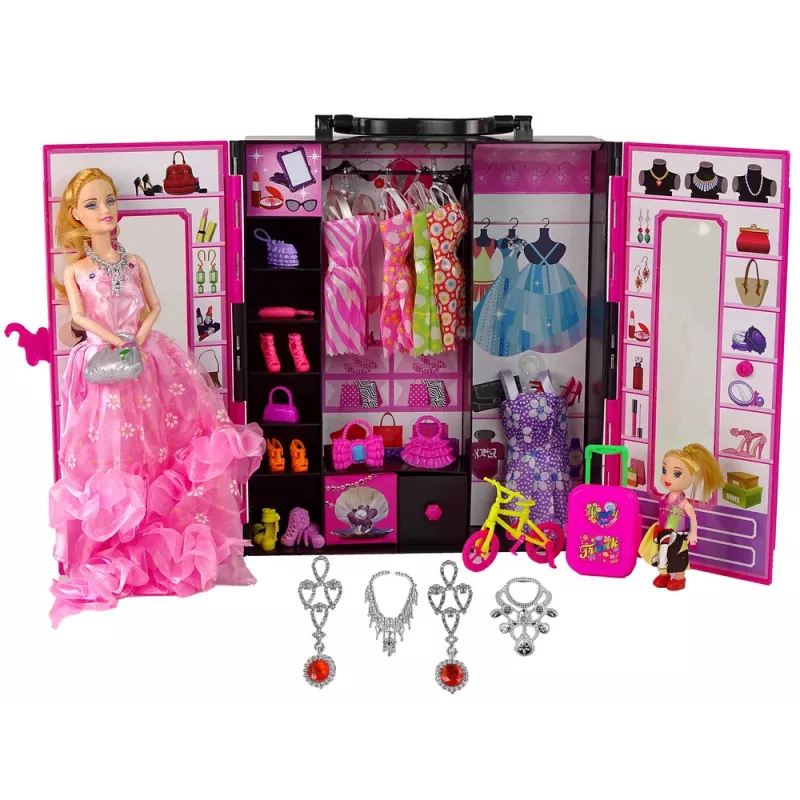 LEAN TOYS bambola con armadio guardaroba per bambole nella valigetta Beauty Girl