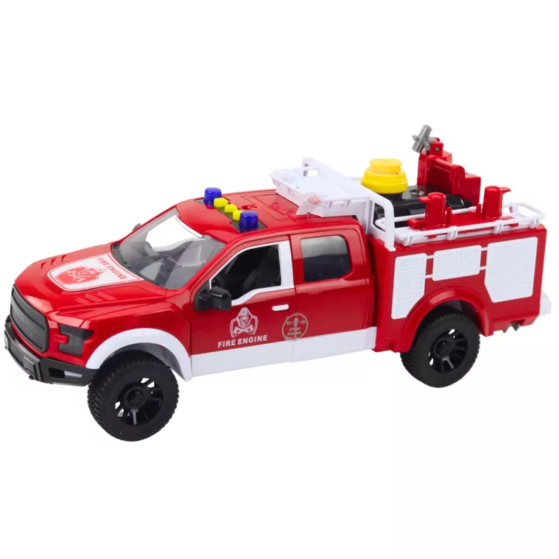 LEAN TOYS Camion dei pompieri con funzione spruzzo d'acqua, luci e suoni, Bianco-Rosso, 1:12
