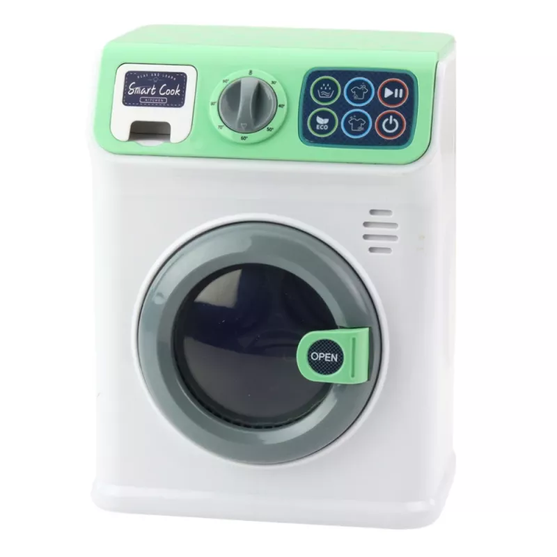 LEAN TOYS Lavatrice per bambini con cestello rotante, luci e suoni, Bianco e Verde