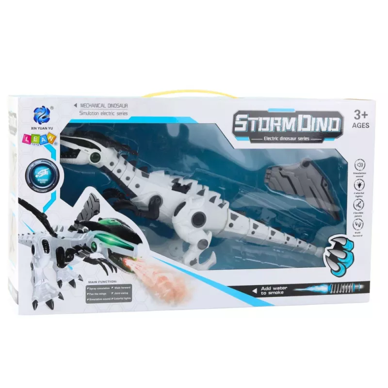 LEAN TOYS Dinosauro robot a batteria con ali mobili, luci, suono, Bianco