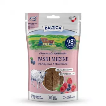 BALTICA Strisce di carne Agnello con lamponi – Snack per cani senza cereali – 90 g