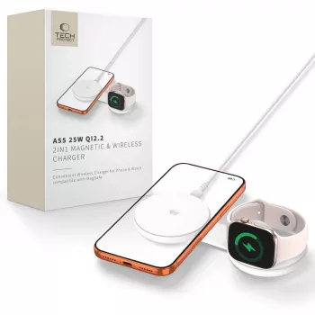TECH-PROTECT A55 Caricabatterie magnetico MagSafe 2 in 1 25W Qi2.2 Bianco
