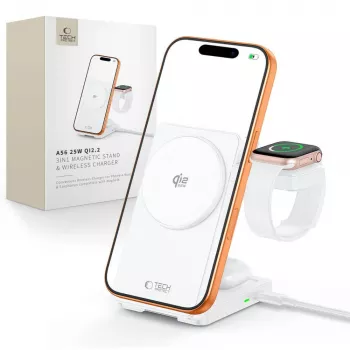 TECH-PROTECT A56 Caricabatterie wireless magnetico MagSafe 3 in 1 25W Qi2.2 Bianco
