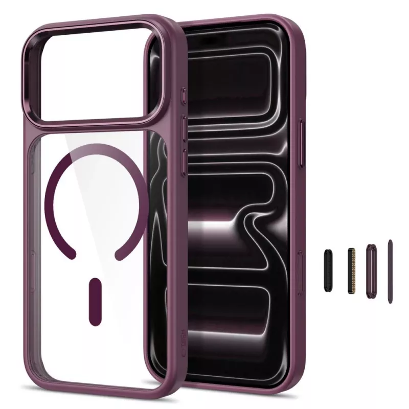 Tech-Protect Magmat Custodia MagSafe CC per iPhone 17 Pro / 18 Pro - Rosso ciliegia scuro/Trasparente