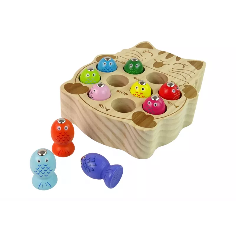 LEAN TOYS Gioco in legno di pesca con 2 canne da pesca gattino