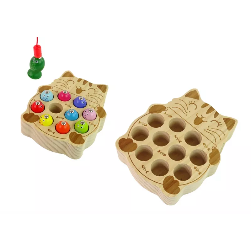 LEAN TOYS Gioco in legno di pesca con 2 canne da pesca gattino