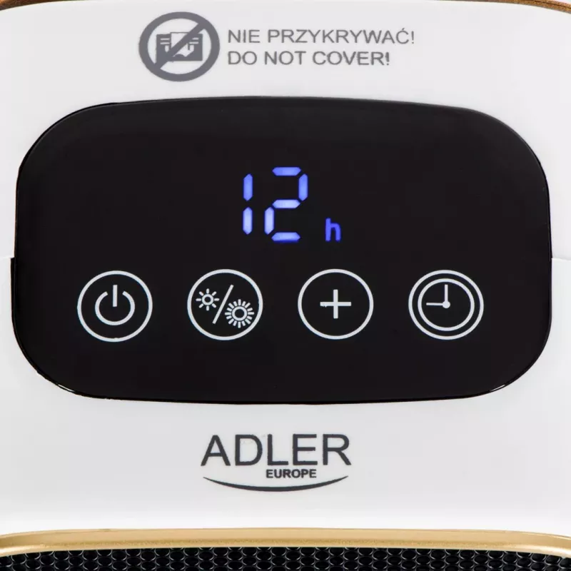 Adler AD 7762 Termoventilatore ceramico PTC con telecomando, 2000W, display LED, oscillazione 45°, timer 12h, protezione antisuraghezza e antiribaltamento, nero