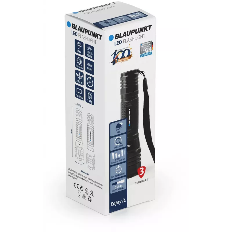 Blaupunkt BT-FL8060 torcia LED con zoom, 300 lm (BLAUPUNKTBT-FL8060)