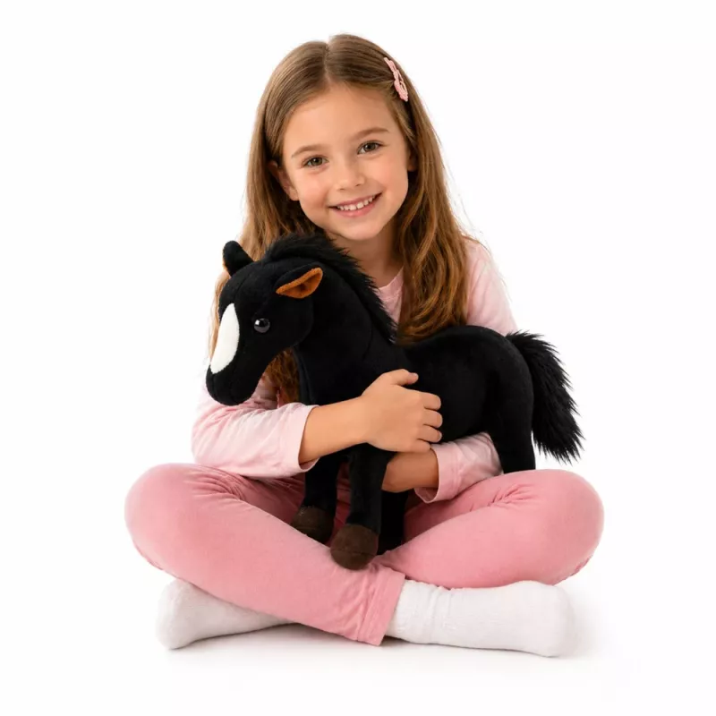 LEAN TOYS Cavallo di peluche mascotte nero 40cm x 37cm