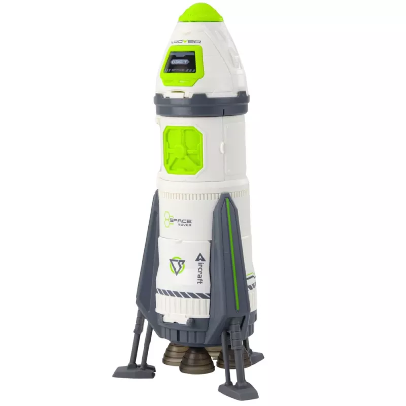 LEAN TOYS Space Rocket Ship Playset con astronauti, luci e suoni, 42 cm, bianco grigio arancione