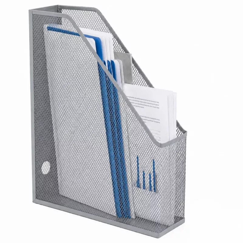 LEAN Supporto organizer da ufficio in metallo per documenti e raccoglitori, verticale, argento, A4