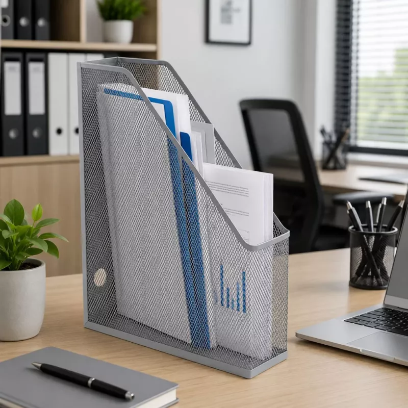 LEAN Supporto organizer da ufficio in metallo per documenti e raccoglitori, verticale, argento, A4