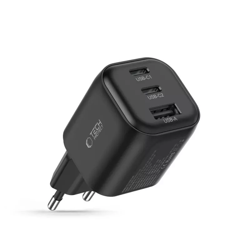 TECH-PROTECT NCA100W-GaN Alimentatore GaN 3 porte 100W PD 3.2 / QC3.0 nero