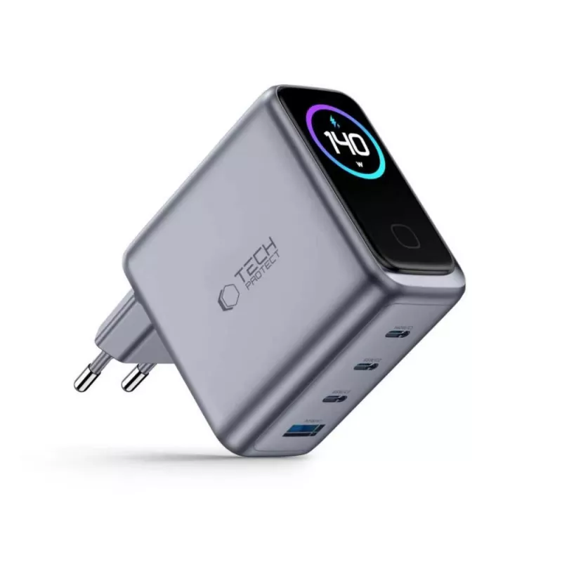 TECH-PROTECT POWERVISION NC140W-GaN Caricabatterie da rete 4 porte PD 140W / QC3.0 grigio scuro