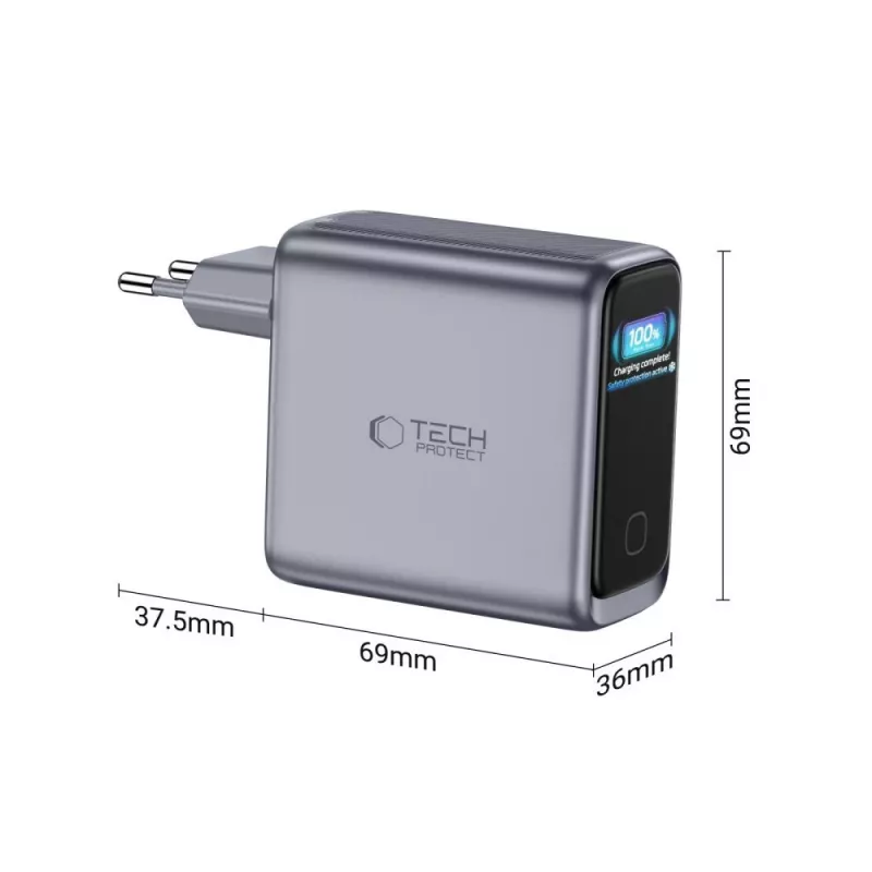 TECH-PROTECT POWERVISION NC140W-GaN Caricabatterie da rete 4 porte PD 140W / QC3.0 grigio scuro