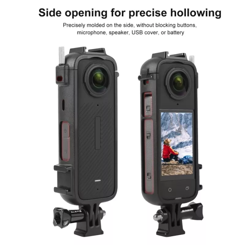PULUZ PU979B custodia protettiva con supporto e doppio slitta flash per Insta360 X4 – nero