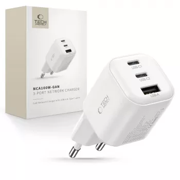 TECH-PROTECT NCA100W-GAN-AVS caricabatterie GaN 3 porte PD 3.2 100W / QC3.0 bianco