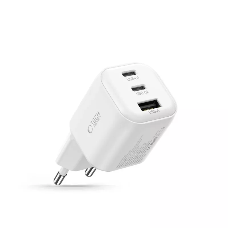 TECH-PROTECT NCA100W-GAN-AVS caricabatterie GaN 3 porte PD 3.2 100W / QC3.0 bianco