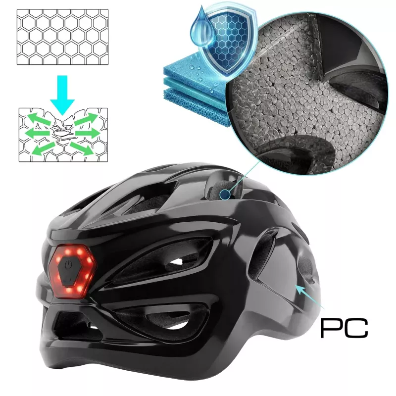 Kask Speed Casco nero lucido con luce LED, taglia M (54-58 cm) di Vayox