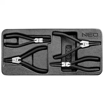NEO TOOLS set pinze per anelli di sicurezza, 4 pezzi, dritti e curvi interni/esterni, acciaio CrV, 180 mm, certificato TÜV