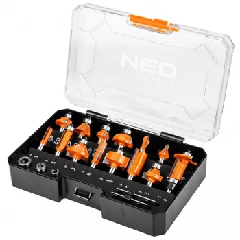 NEO TOOLS set di 15 frese in metallo duro con gambo da 8 mm in valigetta in legno