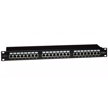 EMITERNET patch panel 19 pollici 24 porte STP Cat.6 (1U) con guida per la gestione dei cavi