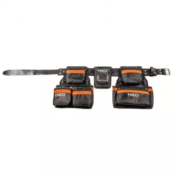 NEO TOOLS 84-330 cintura portautensili professionale con 12 tasche, poliestere heavy-duty, fibbia a sgancio rapido, regolabile 80-120 cm, nero/grigio