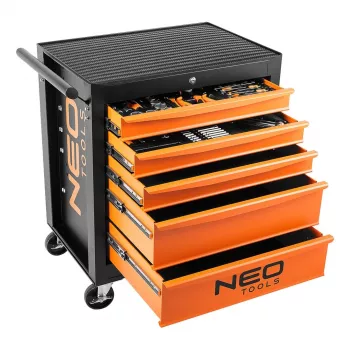 NEO TOOLS armadio da officina, 5 cassetti + 117 utensili, guide cassetti a sfere, chiusura centralizzata, portata statica 400 kg, nero