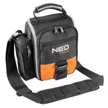 NEO TOOLS 84-315 borsa portautensili con manico, portata 15 kg, 10 tasche esterne, fondo impermeabile, nero/arancione