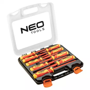 NEO TOOLS 04-142 set di 9 cacciaviti isolati 1000V, certificati VDE, taglio, Phillips, Pozidriv, cercafase, impugnature ergonomiche bicomponente, punte magnetiche
