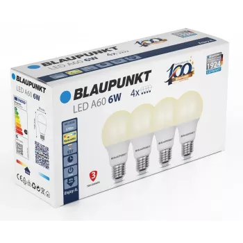 Blaupunkt lampadina LED E27 A60 570 lm 6W 2700K, 4 pezzi (BLAUPUNKT-E27-6W-WW-4)