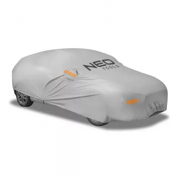 NEO TOOLS Copriauto impermeabile multistrato XL, 2 strati PEVA, protezione UV, orlo elastico, cinghie di fissaggio, grigio