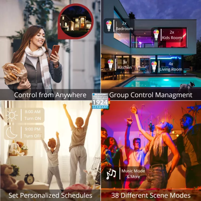 Blaupunkt E27 9W lampadina LED smart A60 – Tunable White & RGB, Wi-Fi, Alexa/Google Assistant