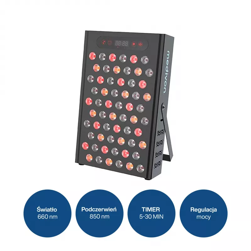 MEDIVON Lumera pannello LED per fototerapia, luce rossa e infrarossa, 120 LED, 630–1060 nm