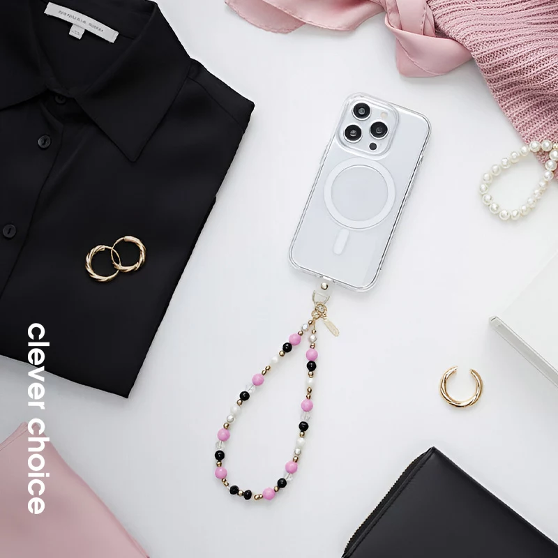 Crong Phone Charm - cinturino per telefono con perle eleganti (lanyard universale)