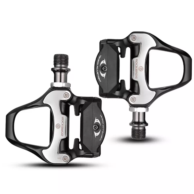 ROCKBROS LP-RD2BK pedali da bici da corsa compatibili Shimano SPD-SL con tacchette gialle - nero argento