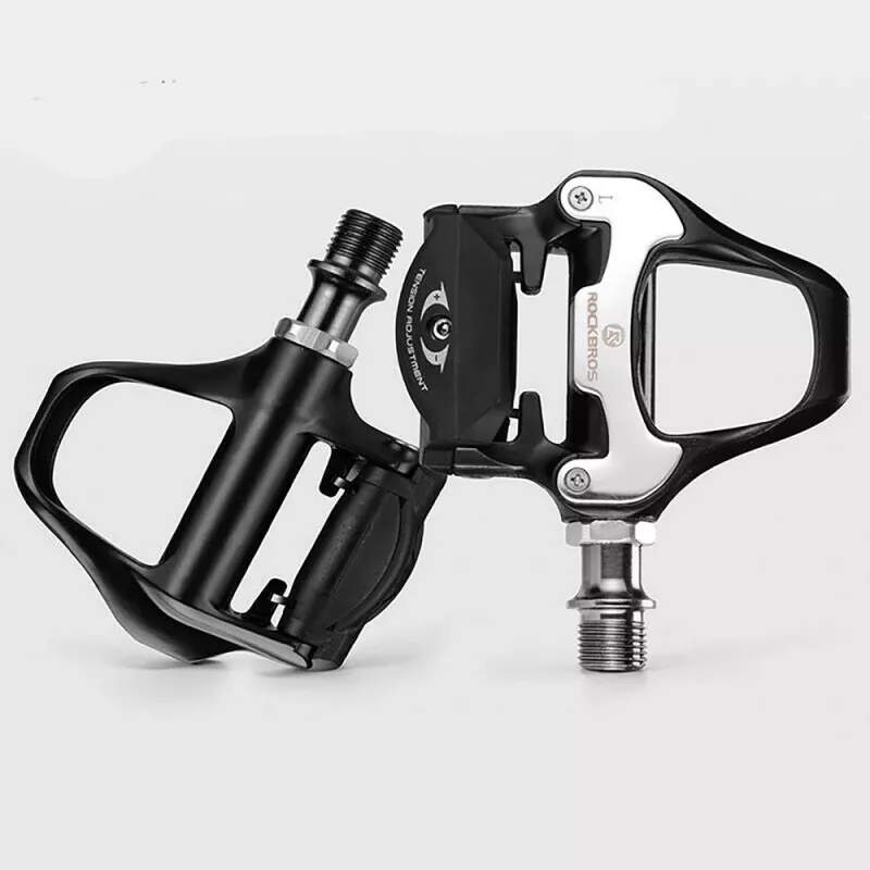 ROCKBROS LP-RD2BK pedali da bici da corsa compatibili Shimano SPD-SL con tacchette gialle - nero argento