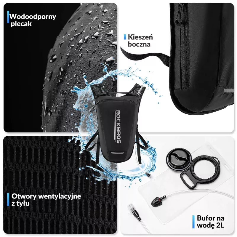 Rockbros H32 zaino idrico con sacca 2L - nero