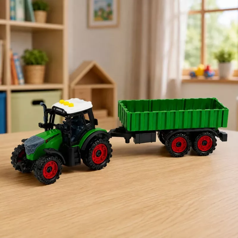 LEAN TOYS Trattore con rimorchio agricolo, a frizione, luce e suono, 35 cm