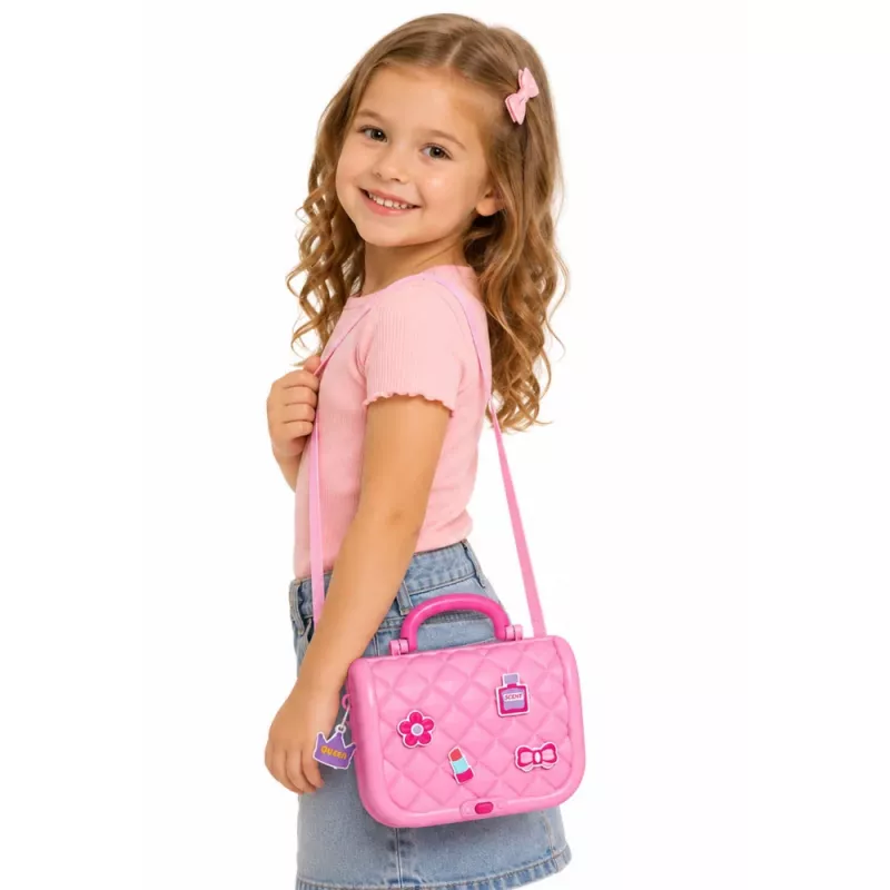 LEAN TOYS Set bellezza 2-in-1 portatile con custodia, specchio, cosmetici e accessori, rosa