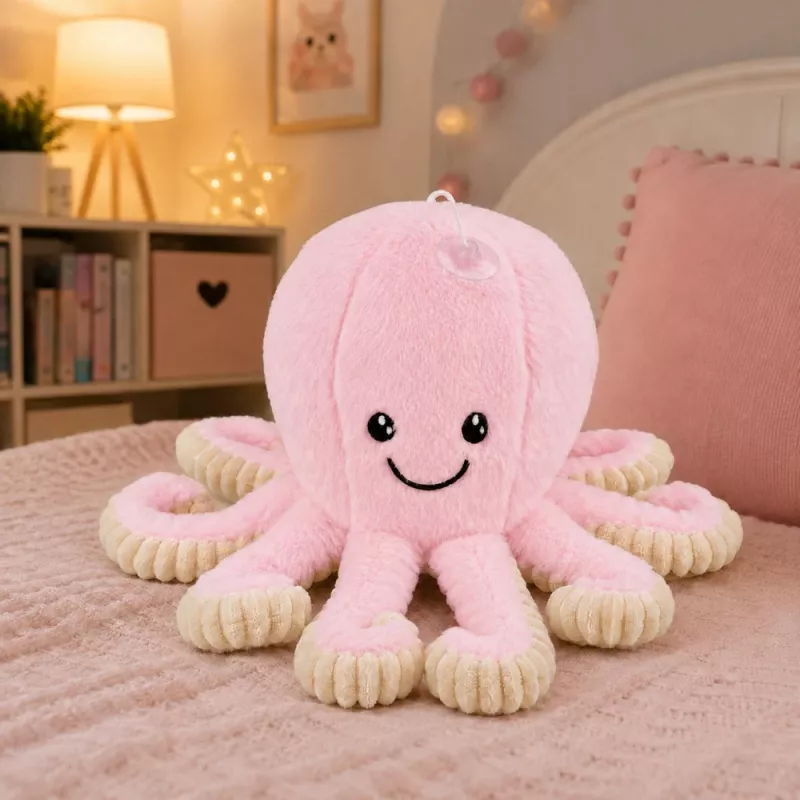 LEAN TOYS Polpo di peluche con ventosa, rosa, 16 cm