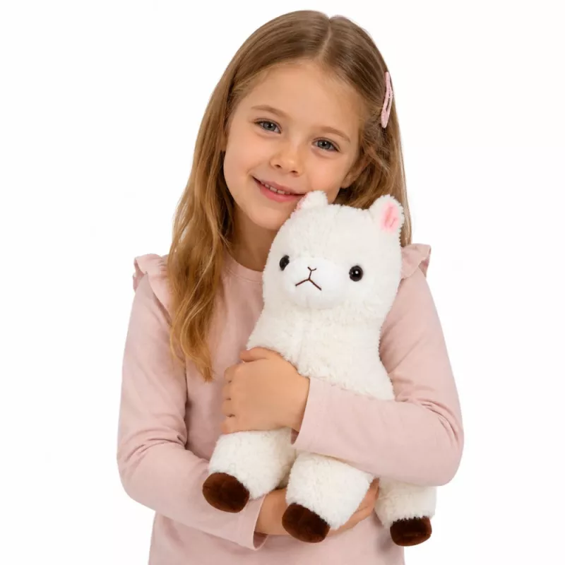 LEAN TOYS Alpaca lama di peluche pelo morbido bianco 38 cm