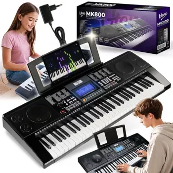V-TONE MK800 Tastiera elettronica didattica portatile, 61 tasti dinamici, 300 suoni, 300 ritmi, 40 brani demo, display LCD, USB-MIDI, uscita cuffie, ingresso microfono, ingresso pedale sustain, 2x5W altoparlanti, nero