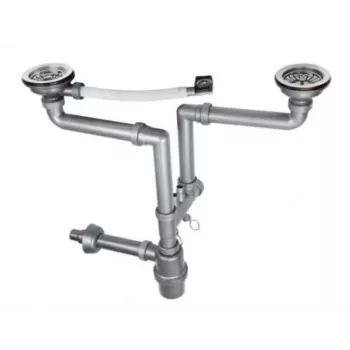 Sifone per lavello 2 vasche con troppopieno da 3,5 pollici - set scarico doppio lavello cucina, bianco
