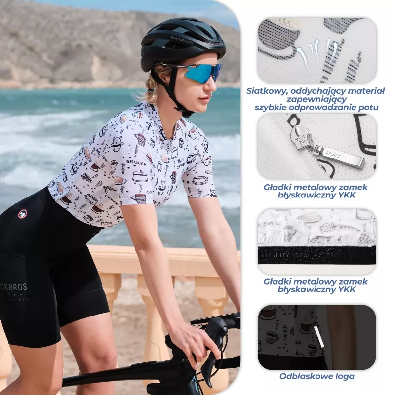 ROCKBROS maglia da ciclismo donna manica corta L - bianca